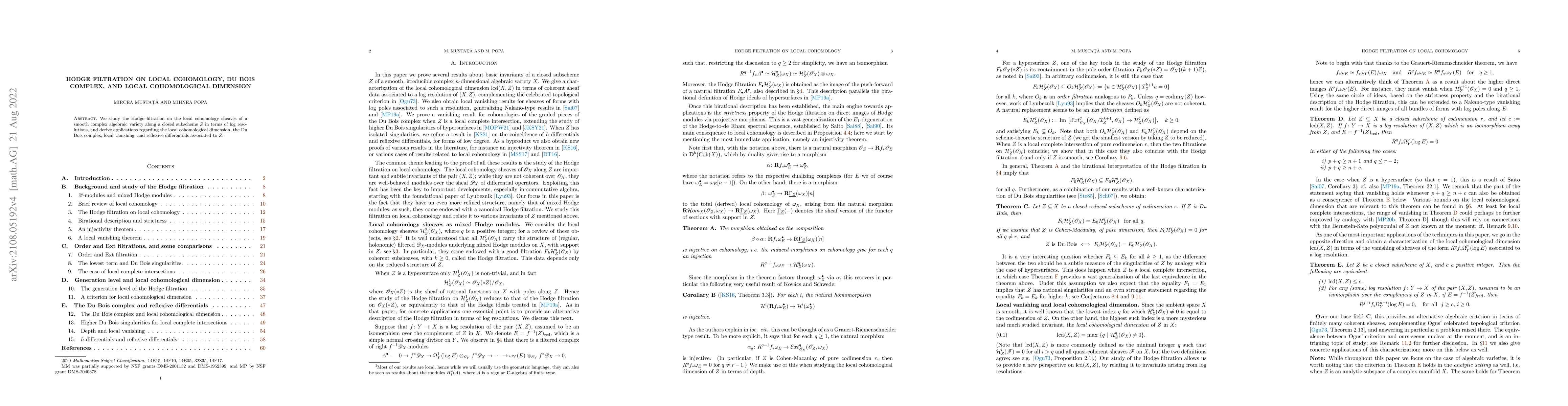 Thumbnail for Hodge filtration on local cohomology, Du Bois complex, and local
  cohomological dimension