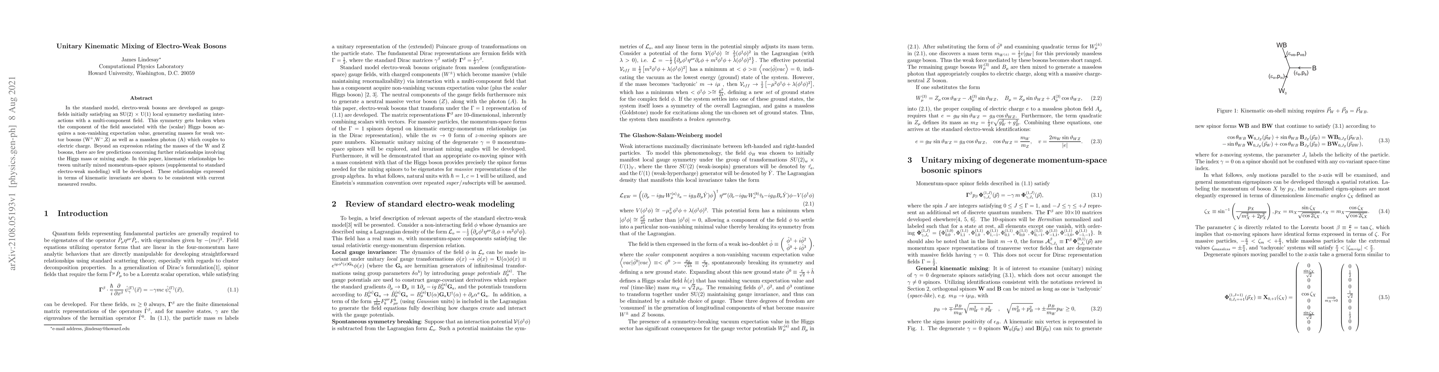Thumbnail for Unitary Kinematic Mixing of Electro-Weak Bosons