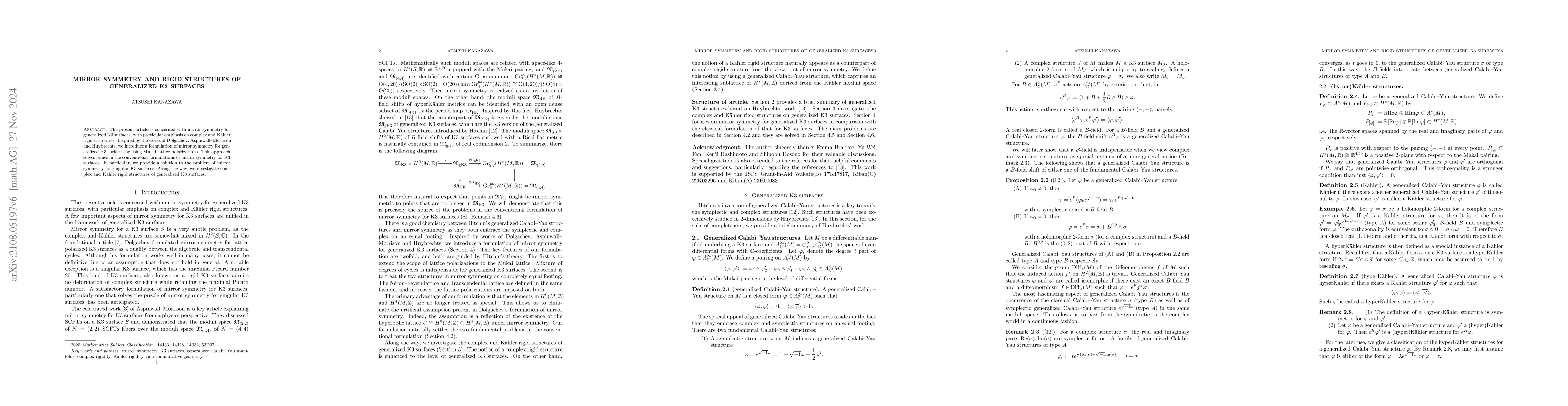 Thumbnail for Mirror symmetry and rigid structures of generalized K3 surfaces