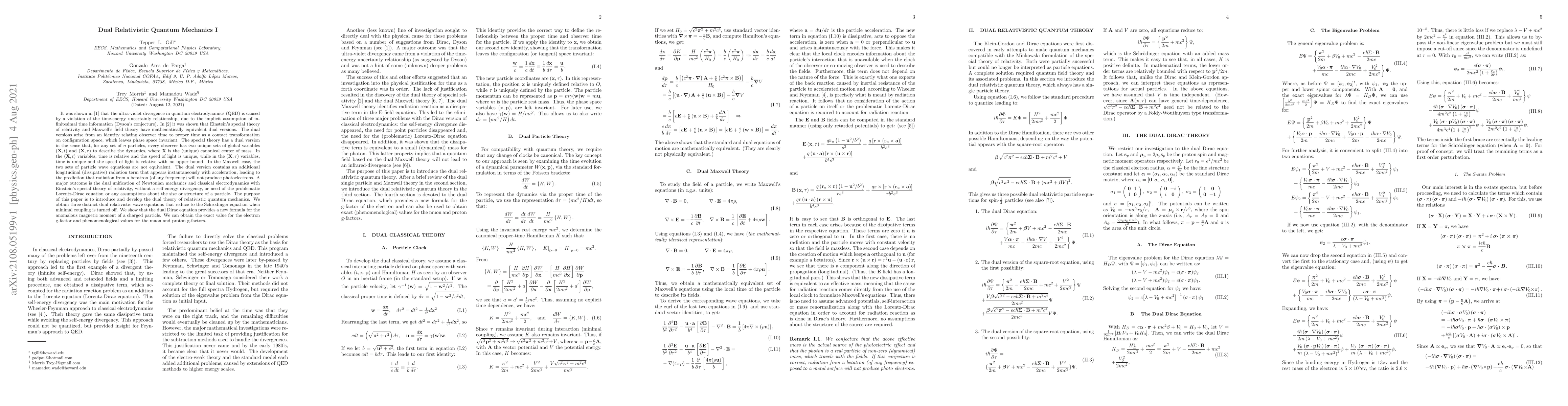 Thumbnail for Dual Relativistic Quantum Mechanics I