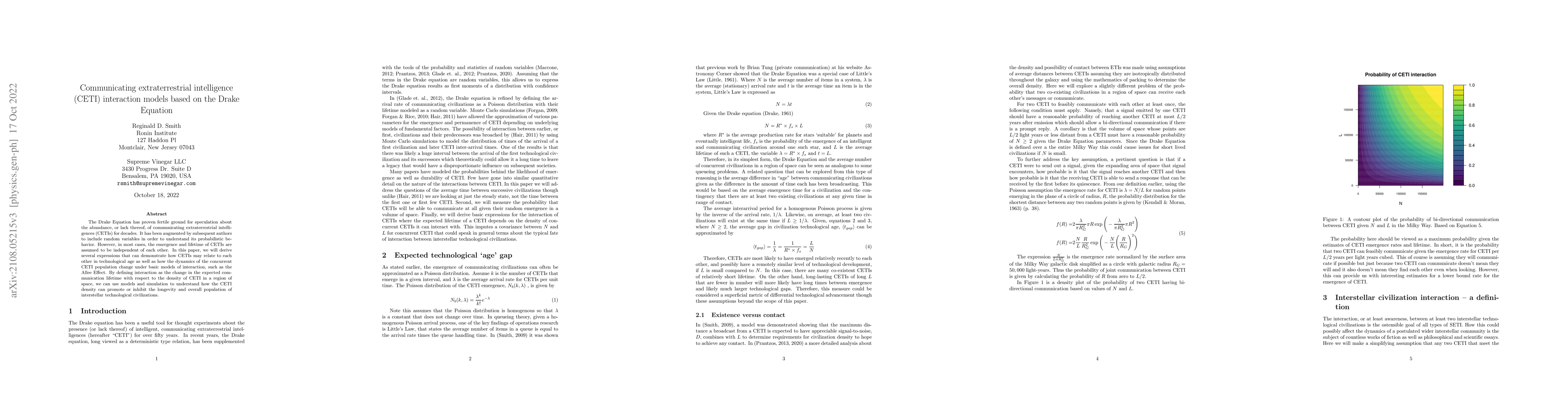 Thumbnail for Communicating extraterrestrial intelligence (CETI) interaction models
  based on the Drake Equation