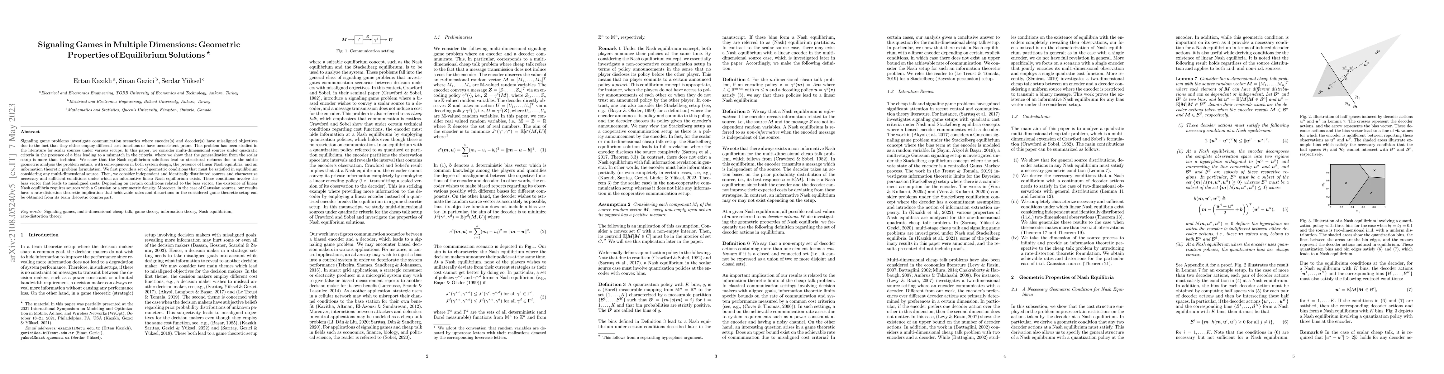 Thumbnail for Signaling Games in Multiple Dimensions: Geometric Properties of
  Equilibrium Solutions