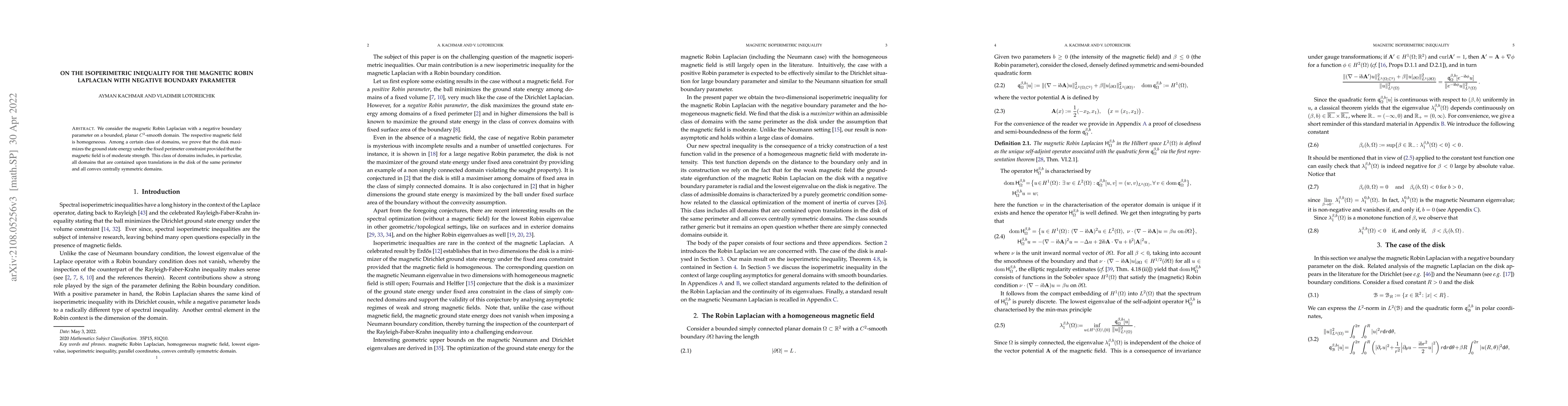 Thumbnail for On the isoperimetric inequality for the magnetic Robin Laplacian with
  negative boundary parameter