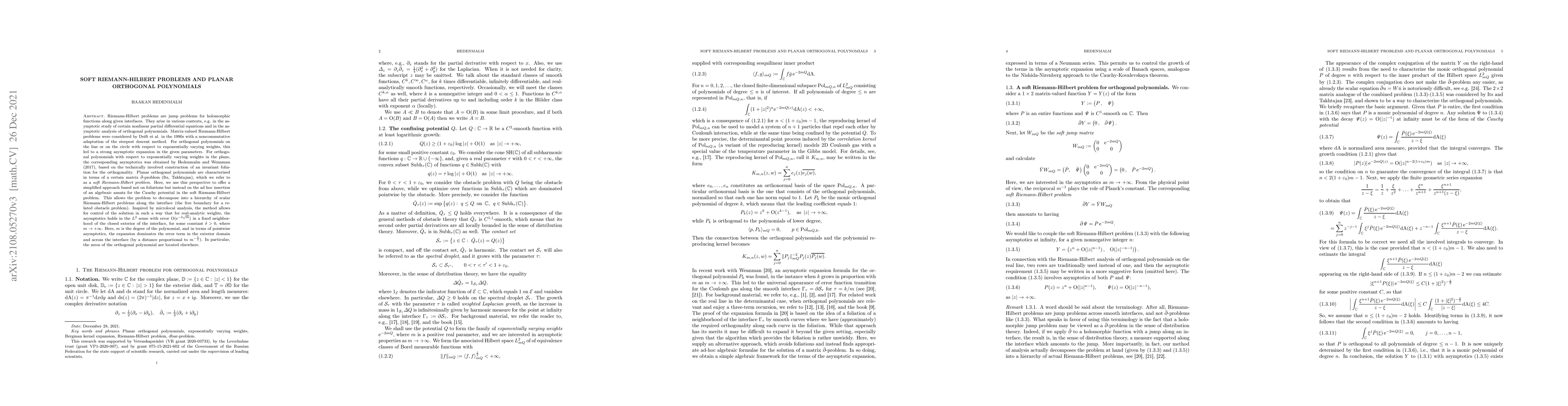 Thumbnail for Soft Riemann-Hilbert problems and planar orthogonal polynomials