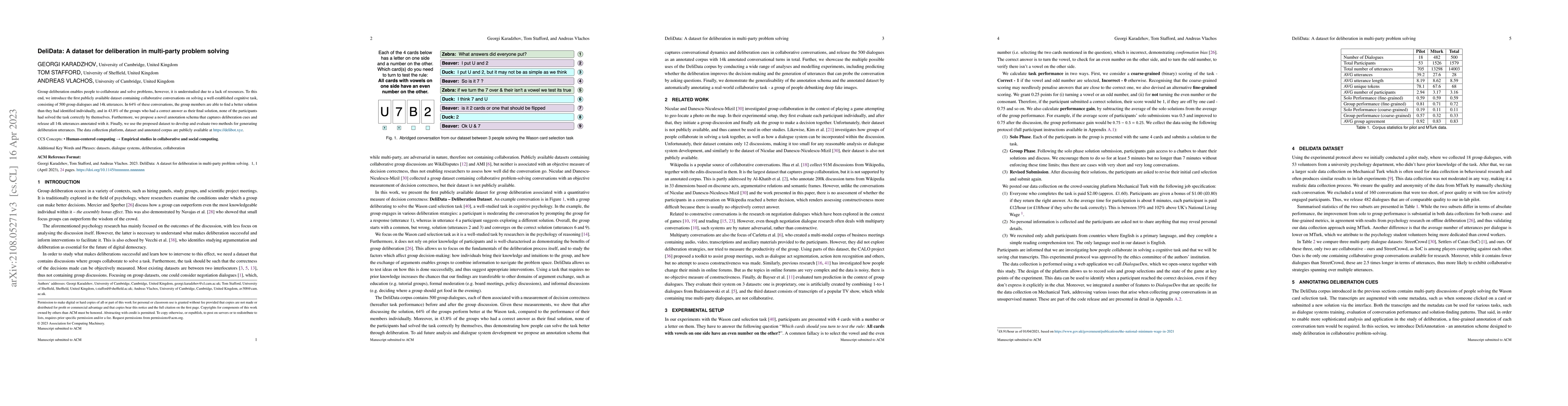 Thumbnail for DeliData: A dataset for deliberation in multi-party problem solving