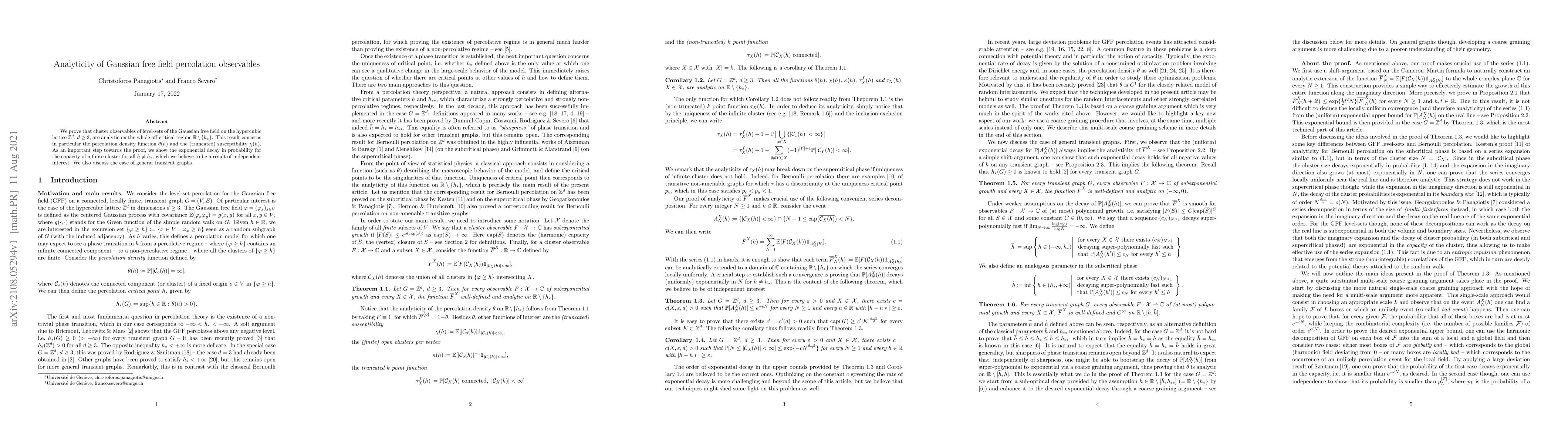Thumbnail for Analyticity of Gaussian free field percolation observables
