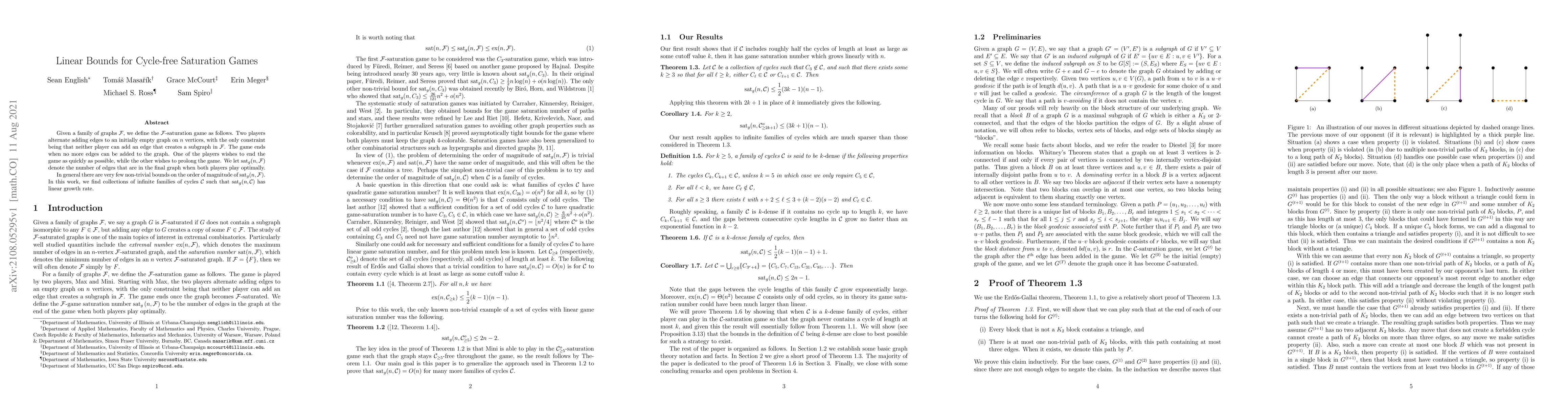 Thumbnail for Linear Bounds for Cycle-free Saturation Games
