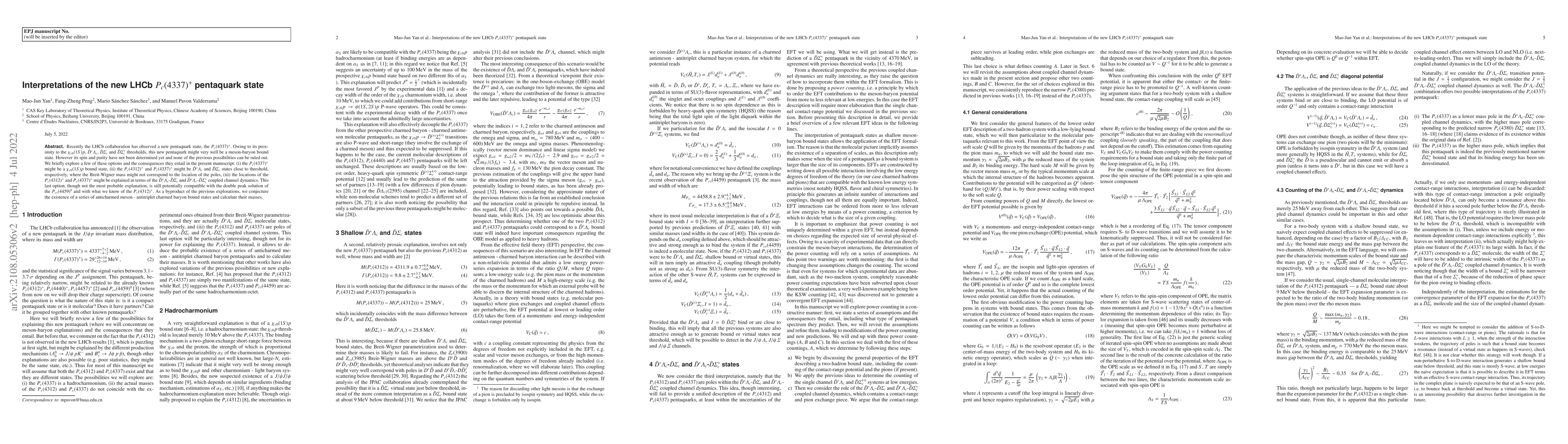 Thumbnail for Interpretations of the new LHCb $P_c(4337)^+$ pentaquark state