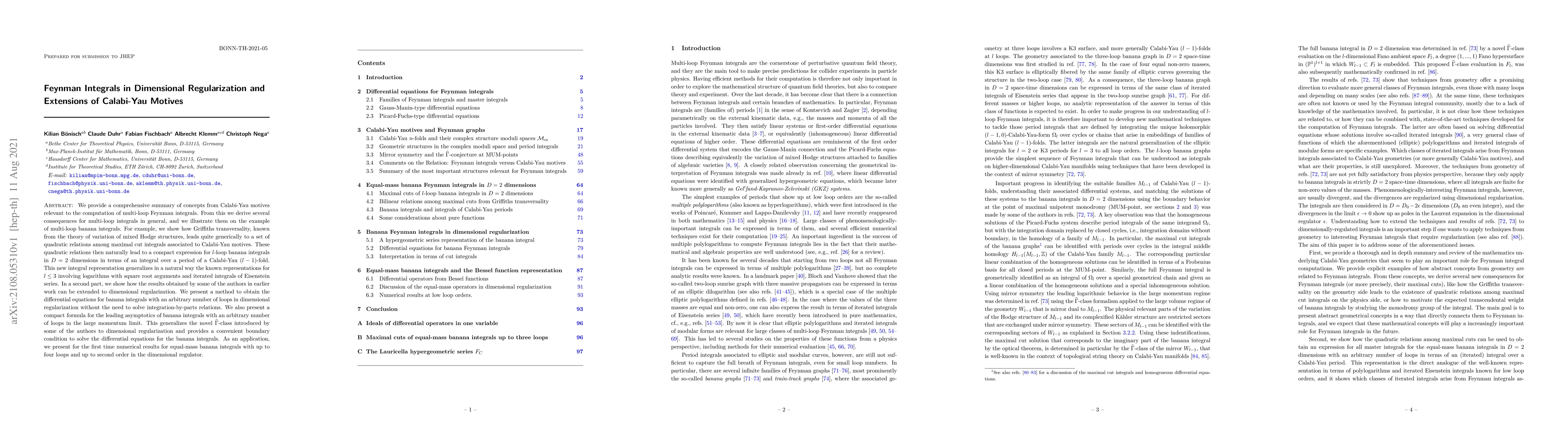 Thumbnail for Feynman Integrals in Dimensional Regularization and Extensions of
  Calabi-Yau Motives