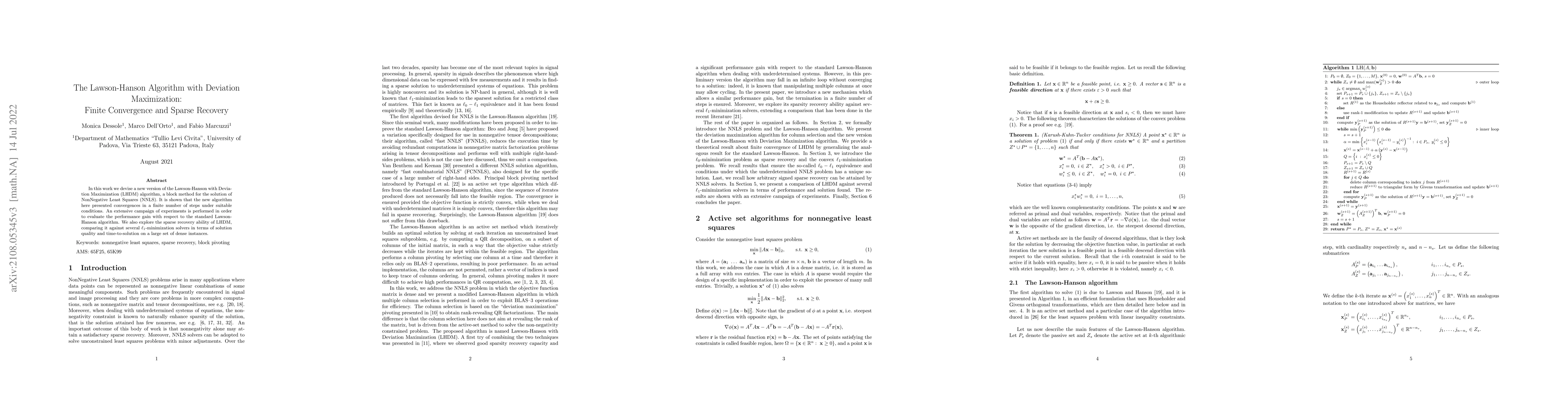 Thumbnail for The Lawson-Hanson Algorithm with Deviation Maximization: Finite
  Convergence and Sparse Recovery