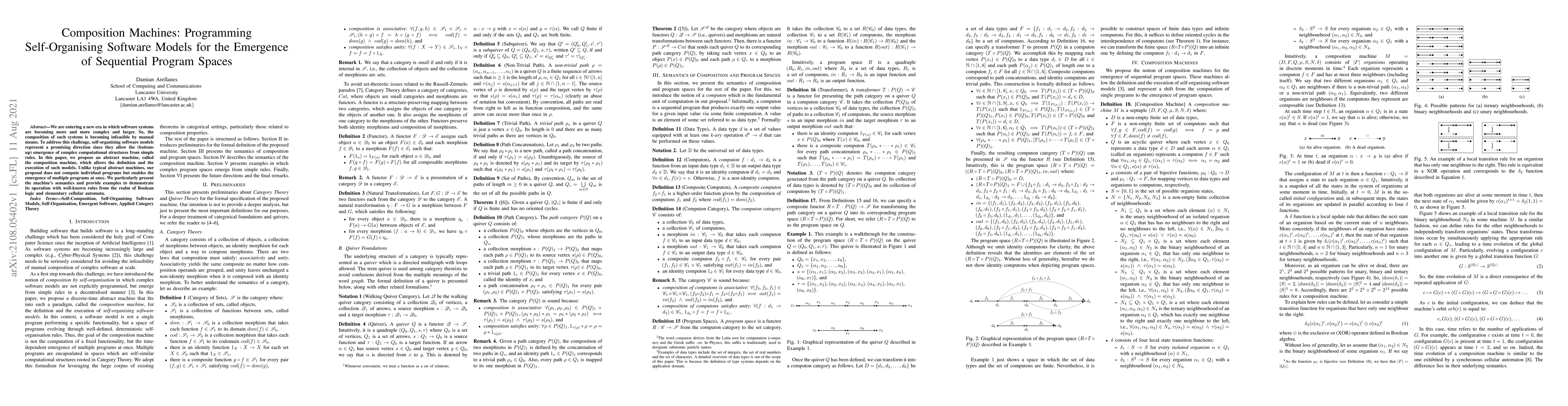 Thumbnail for Composition Machines: Programming Self-Organising Software Models for
  the Emergence of Sequential Program Spaces