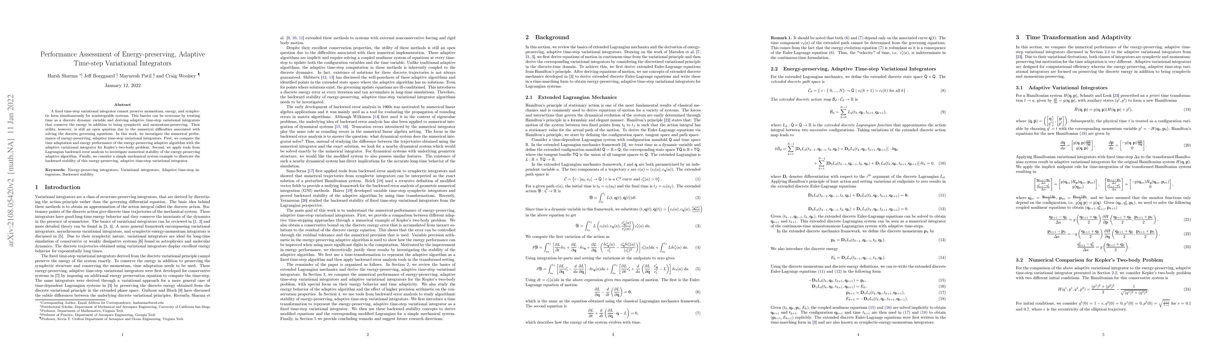 Thumbnail for Performance Assessment of Energy-preserving, Adaptive Time-step
  Variational Integrators