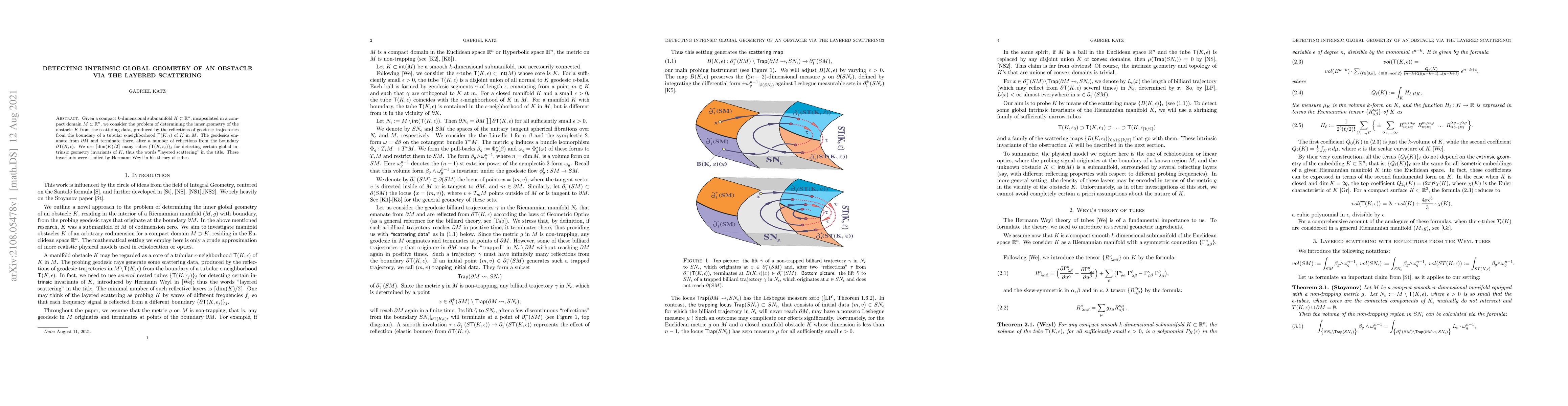 Thumbnail for Detecting intrinsic global geometry of an obstacle via the layered
  scattering