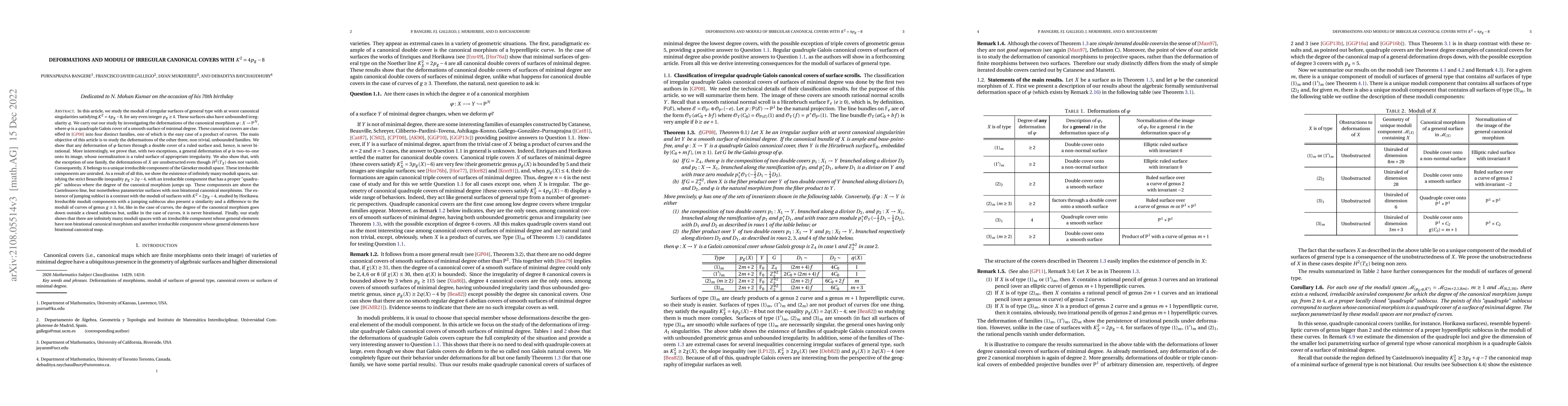 Thumbnail for Deformations and moduli of irregular canonical covers with $K^2=4p_g-8$