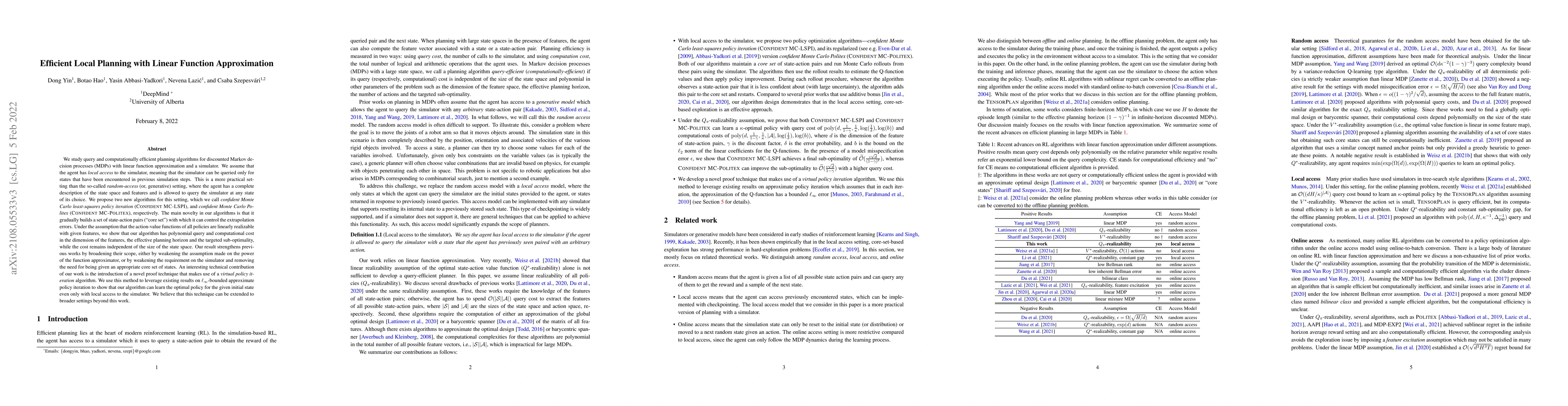 Thumbnail for Efficient Local Planning with Linear Function Approximation