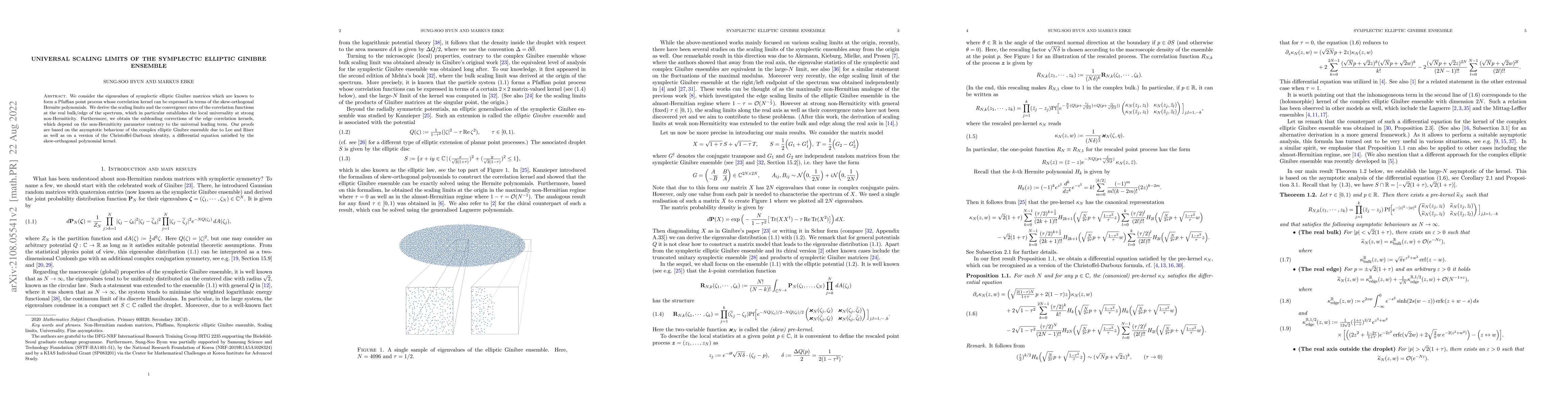 Thumbnail for Universal scaling limits of the symplectic elliptic Ginibre ensemble