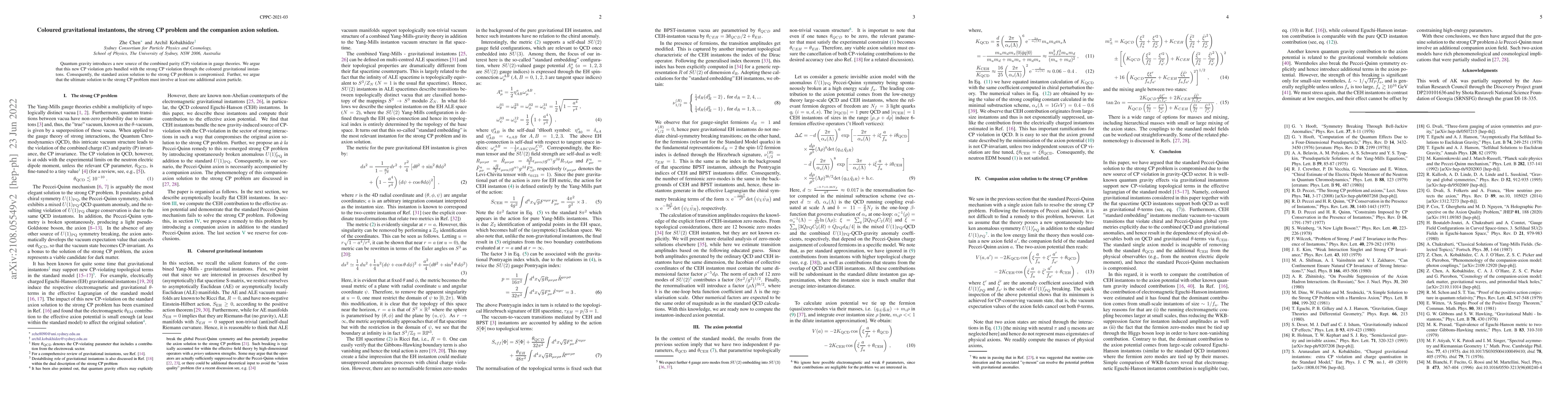 Thumbnail for Coloured gravitational instantons, the strong CP problem and the
  companion axion solution