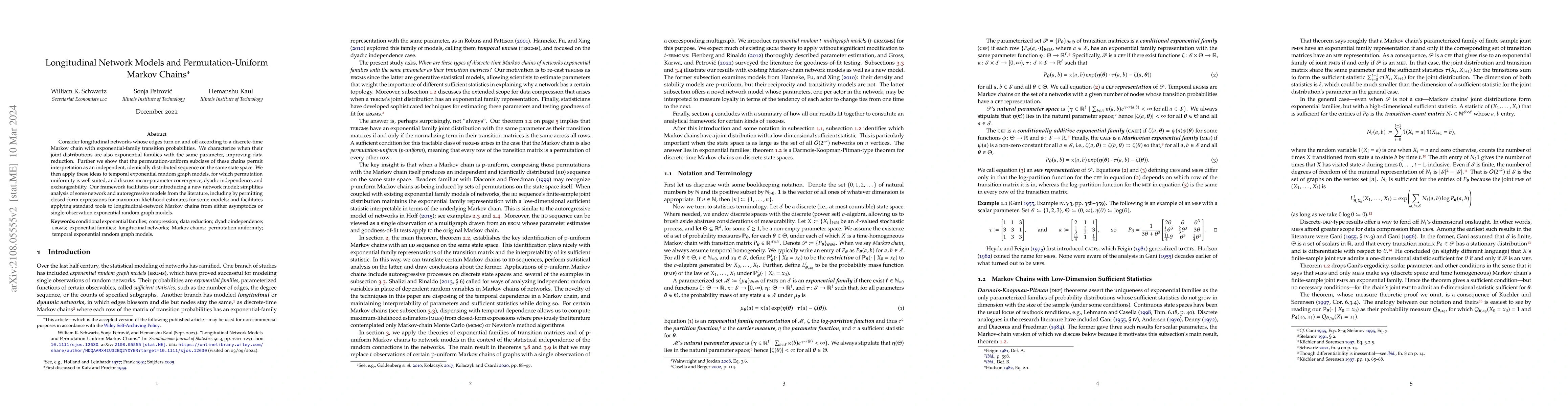 Thumbnail for Longitudinal Network Models and Permutation-Uniform Markov Chains