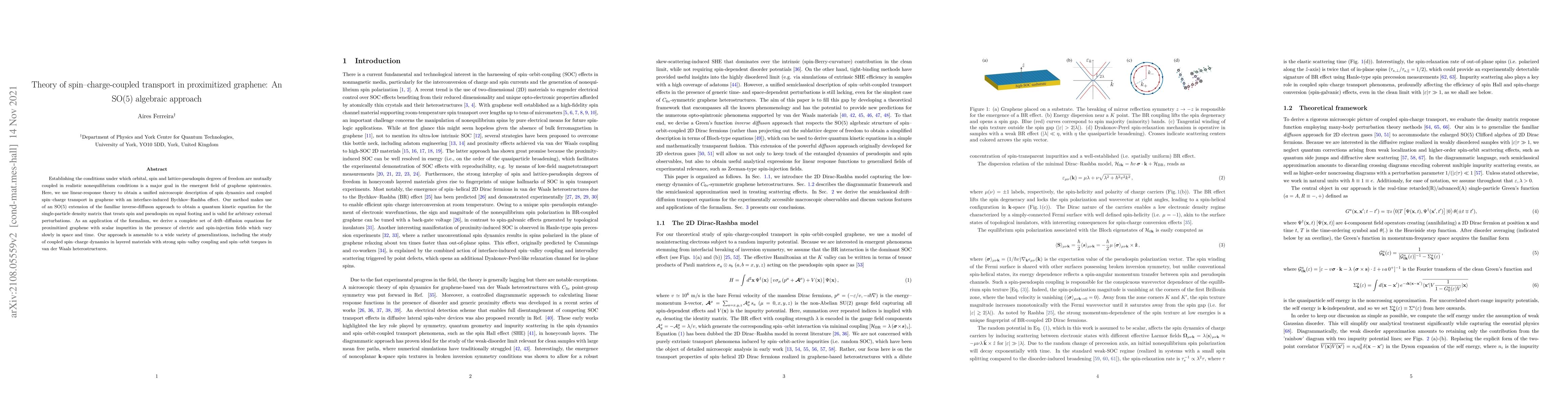 Thumbnail for Theory of spin-charge-coupled transport in proximitized graphene: An
  SO(5) algebraic approach