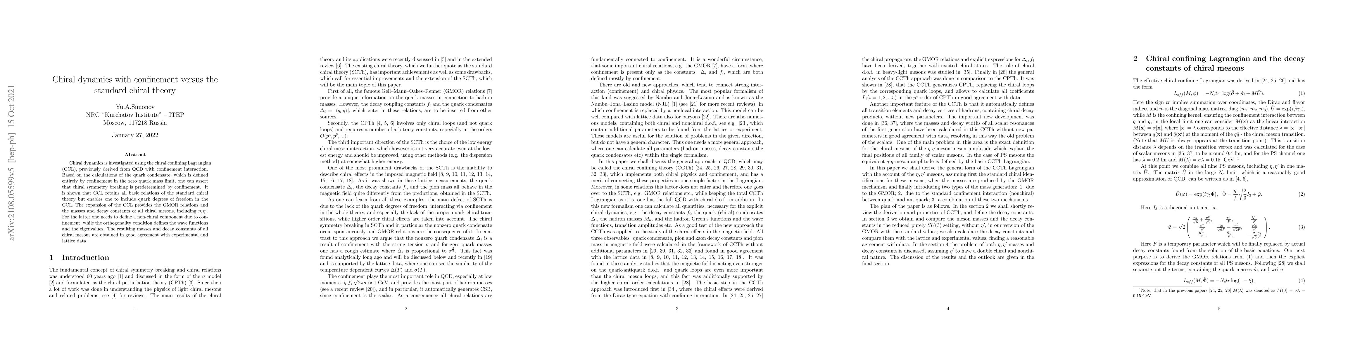 Thumbnail for Chiral dynamics with confinement versus the standard chiral theory