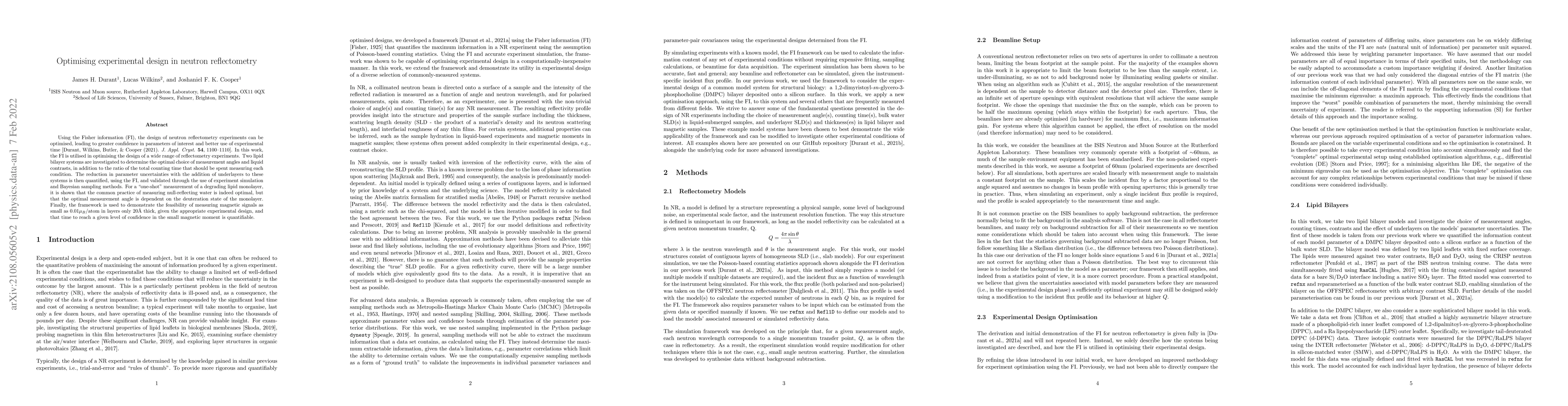 Thumbnail for Optimising experimental design in neutron reflectometry