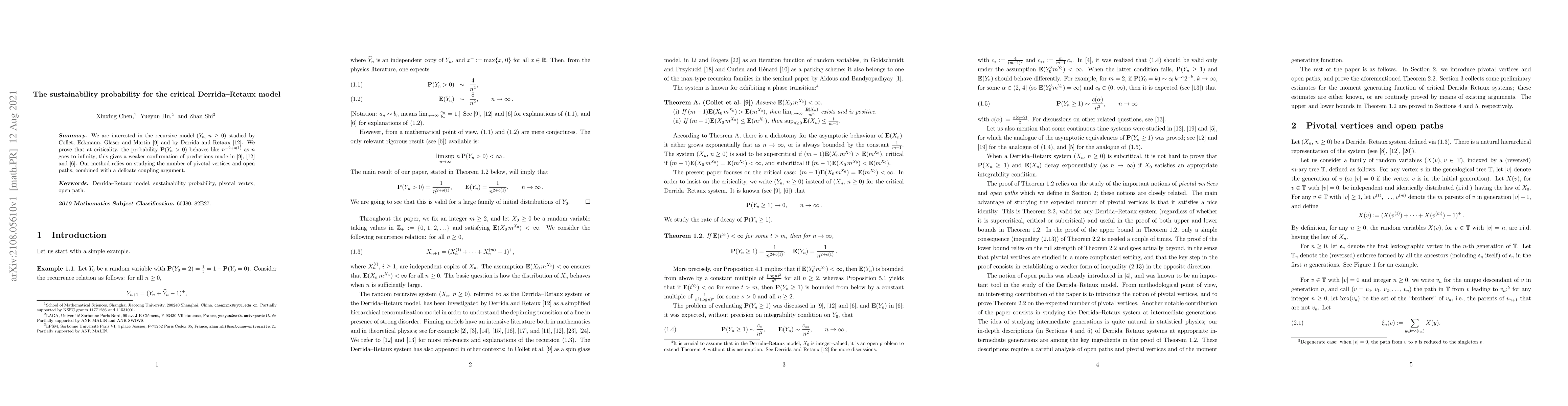 Thumbnail for The sustainability probability for the critical Derrida-Retaux model