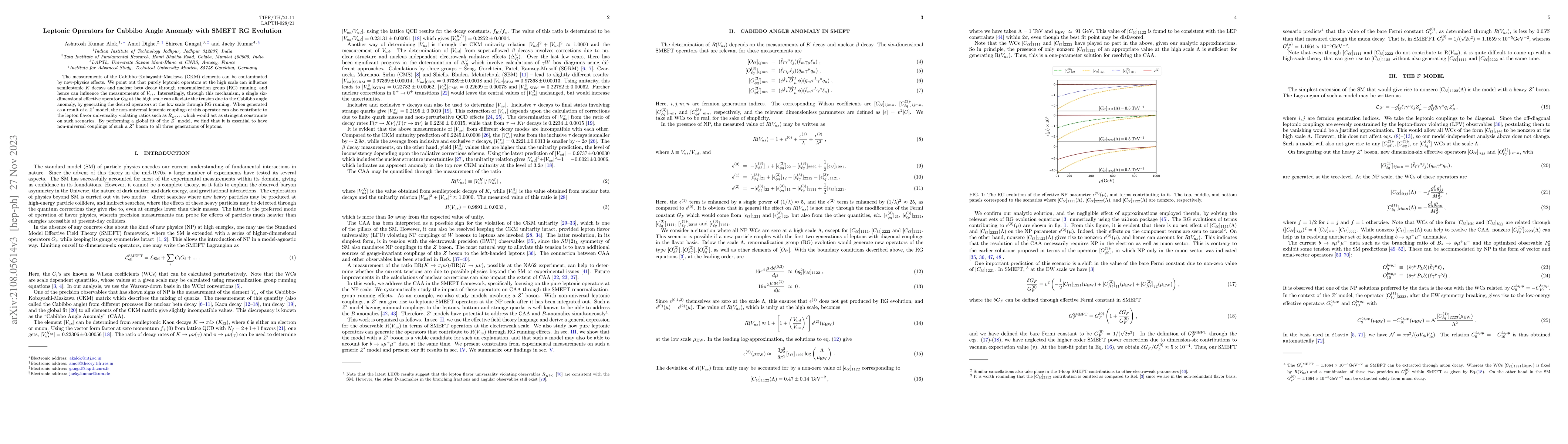 Thumbnail for Leptonic Operators for Cabbibo Angle Anomaly with SMEFT RG Evolution