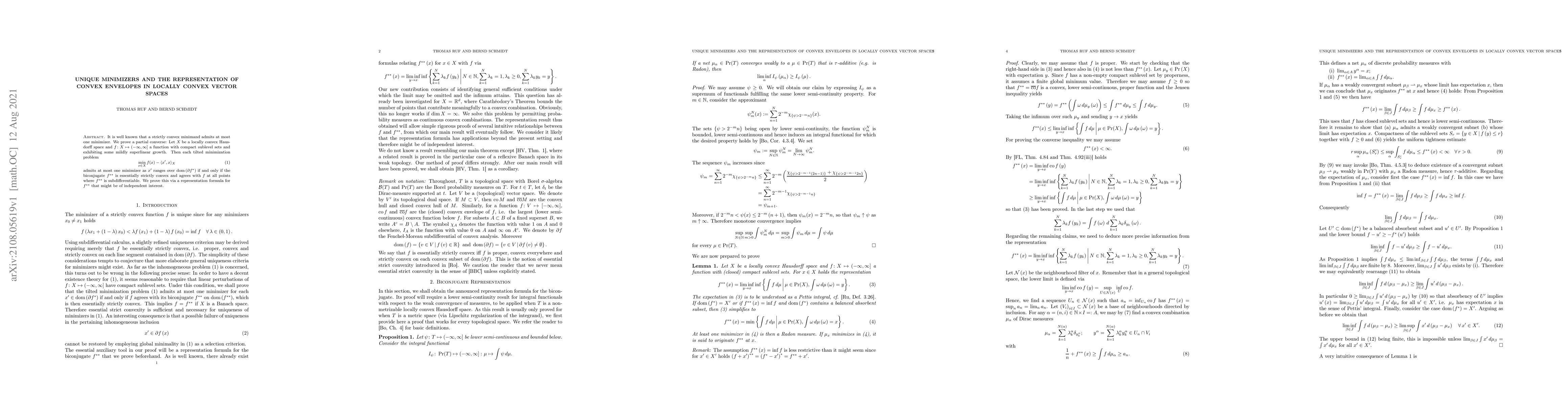 Thumbnail for Unique Minimizers and the Representation of Convex Envelopes in Locally
  Convex Vector Spaces