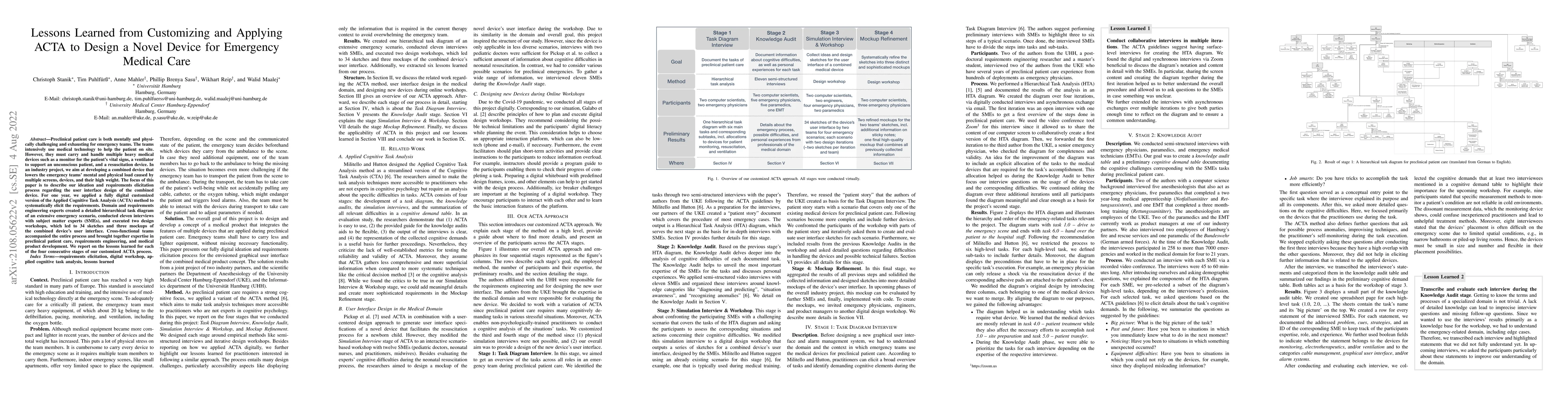 Thumbnail for Lessons Learned from Customizing and Applying ACTA to Design a Novel
  Device for Emergency Medical Care