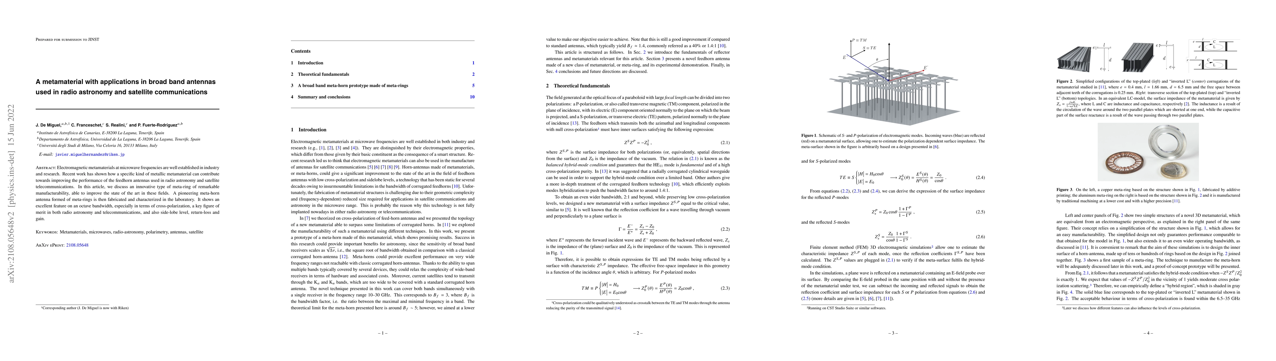 Thumbnail for A metamaterial with applications in broad band antennas used in radio
  astronomy and satellite communications