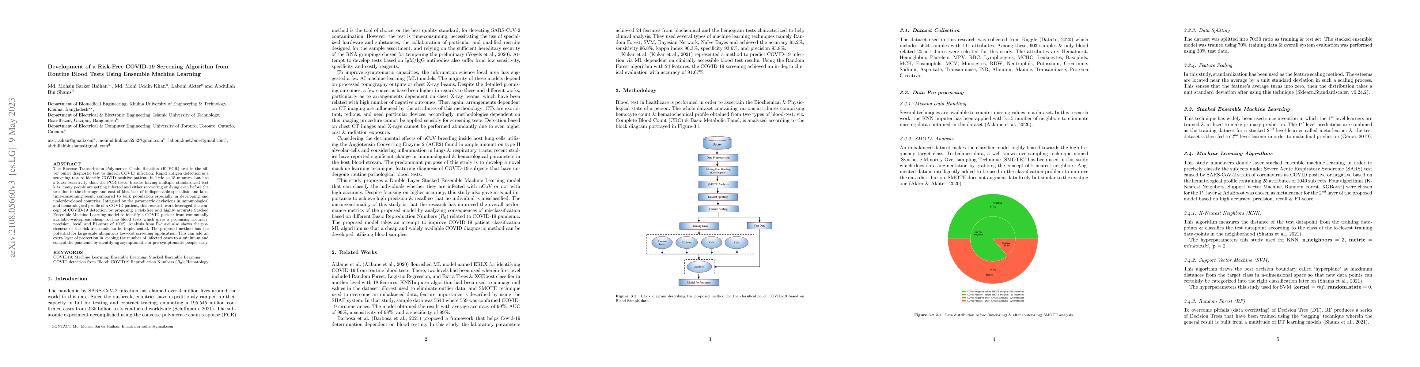Thumbnail for Development of a Risk-Free COVID-19 Screening Algorithm from Routine
  Blood Tests Using Ensemble Machine Learning