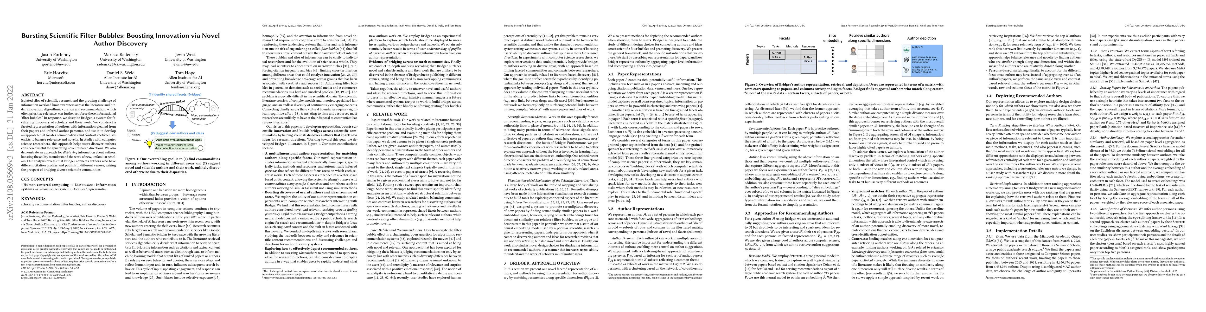 Thumbnail for Bursting Scientific Filter Bubbles: Boosting Innovation via Novel Author
  Discovery