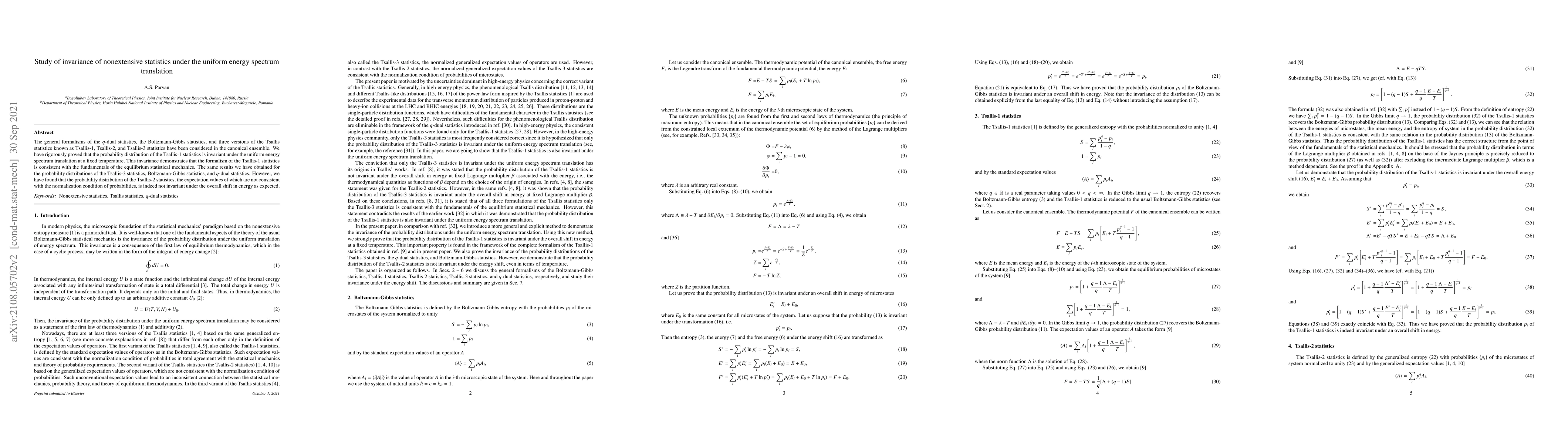 Thumbnail for Study of invariance of nonextensive statistics under the uniform energy
  spectrum translation