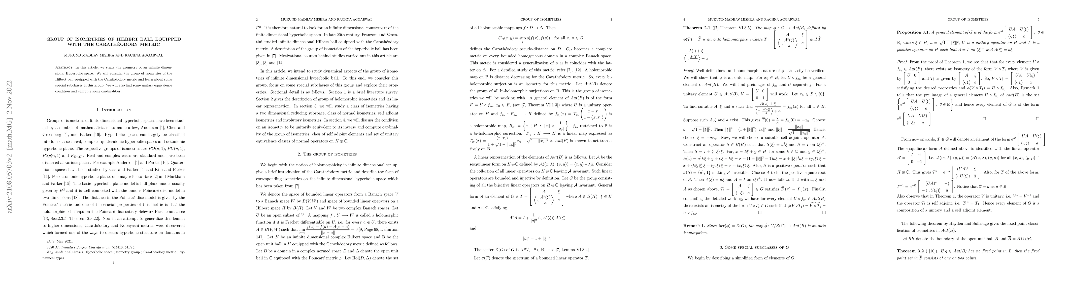 Thumbnail for Group of isometries of the Hilbert ball equipped with the Caratheodory
  metric