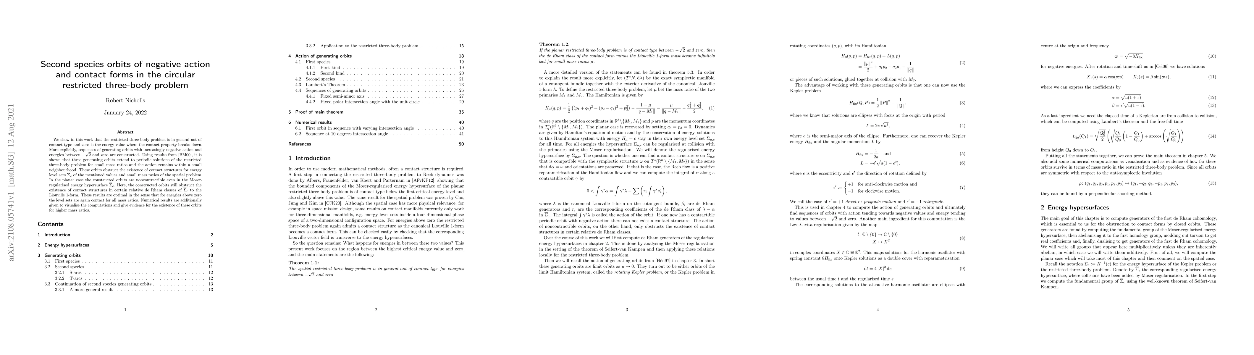 Thumbnail for Second species orbits of negative action and contact forms in the
  circular restricted three-body problem