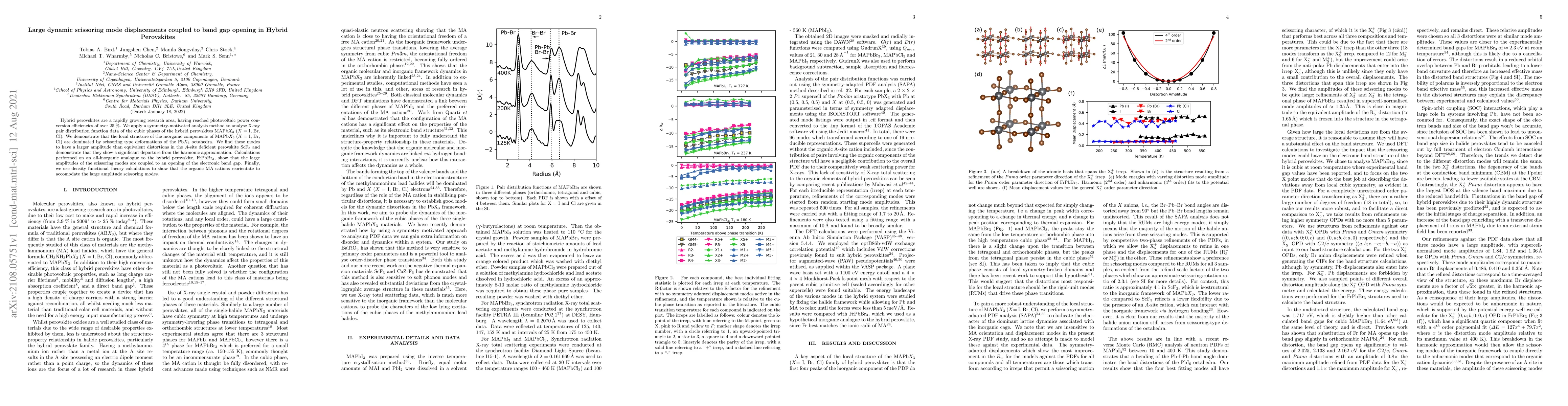 Thumbnail for Large dynamic scissoring mode displacements coupled to band gap opening
  in Hybrid Perovskites