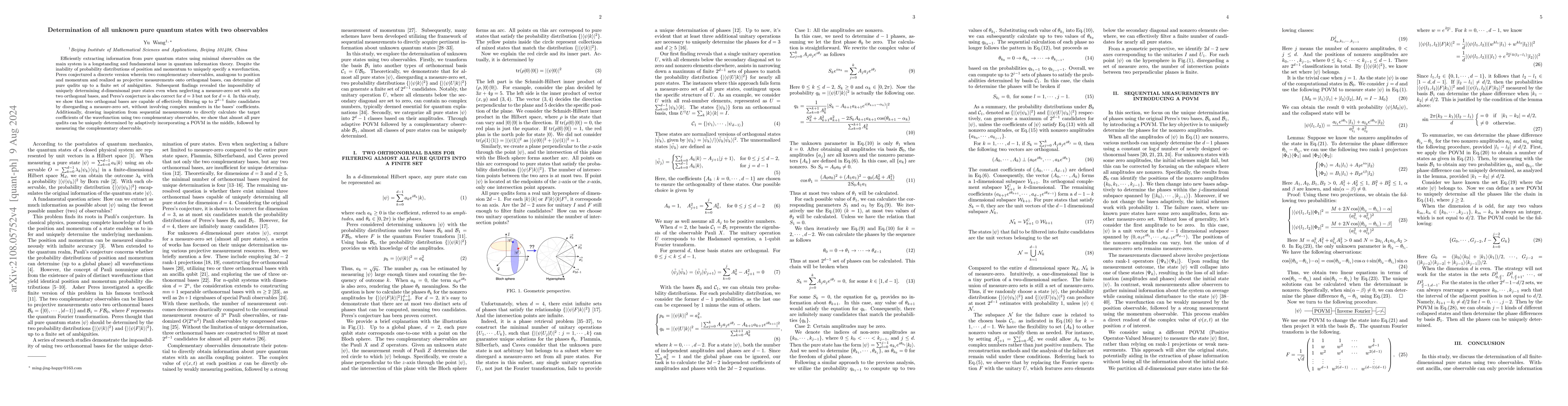 Thumbnail for Determination of All Unknown Pure Quantum States with Two Observables