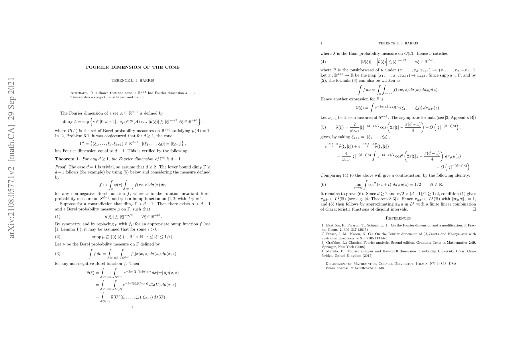 Thumbnail for Fourier dimension of the cone