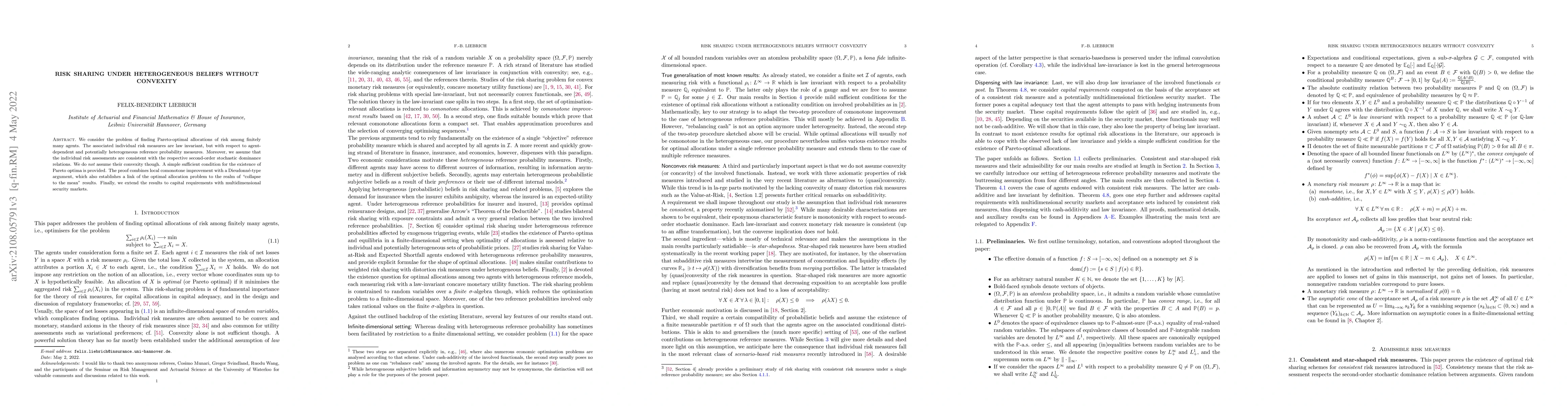 Thumbnail for Risk sharing under heterogeneous beliefs without convexity