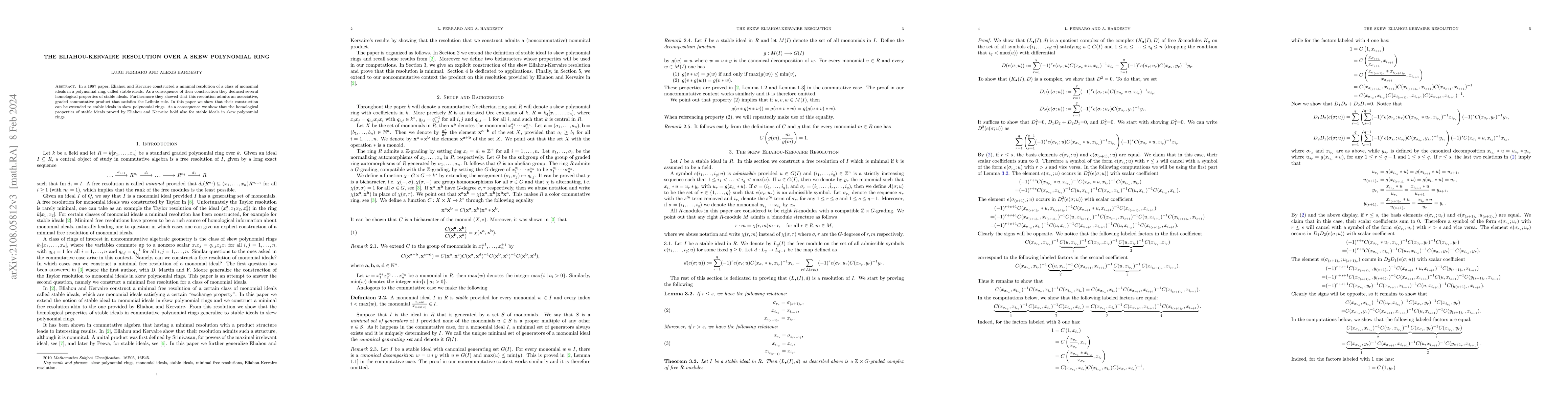 Thumbnail for The Eliahou-Kervaire resolution over a skew polynomial ring
