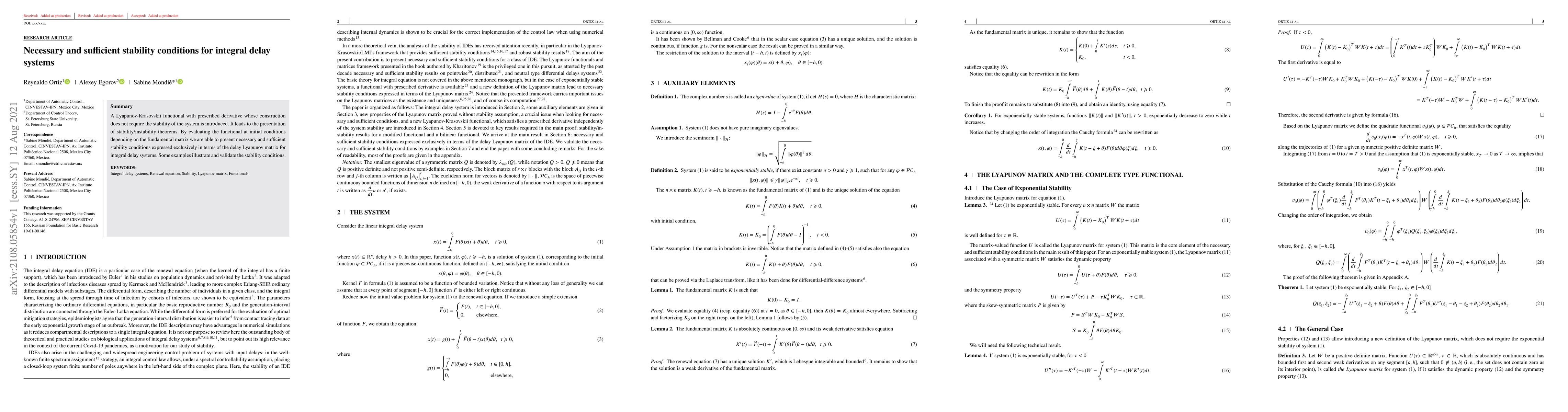 Thumbnail for Necessary and sufficient stability conditions for integral delay systems