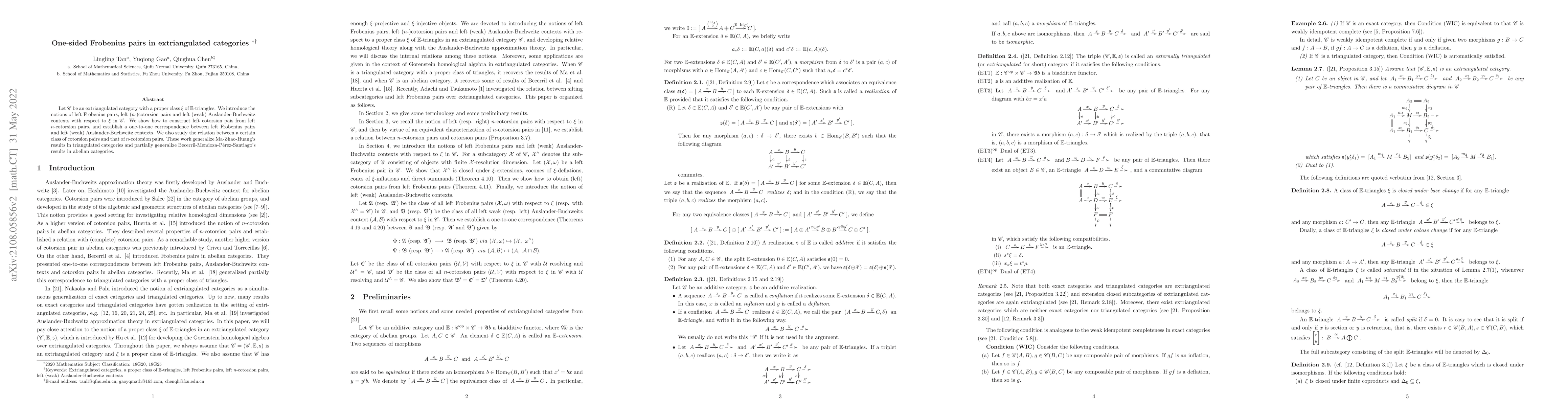 Thumbnail for One-sided Frobenius pairs in extriangulated categories