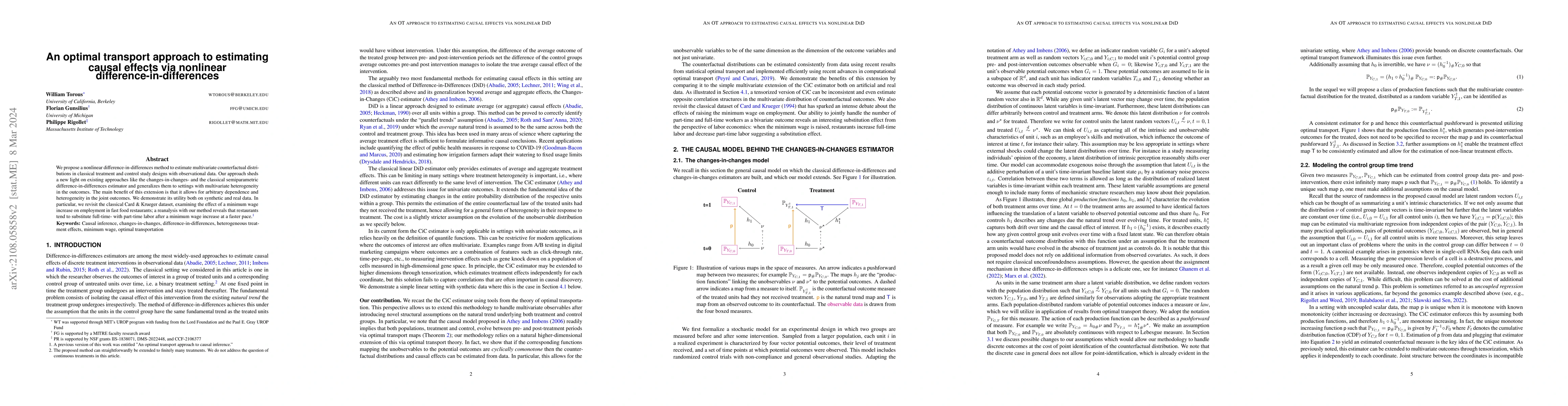 Thumbnail for An Optimal Transport Approach to Estimating Causal Effects via Nonlinear
  Difference-in-Differences