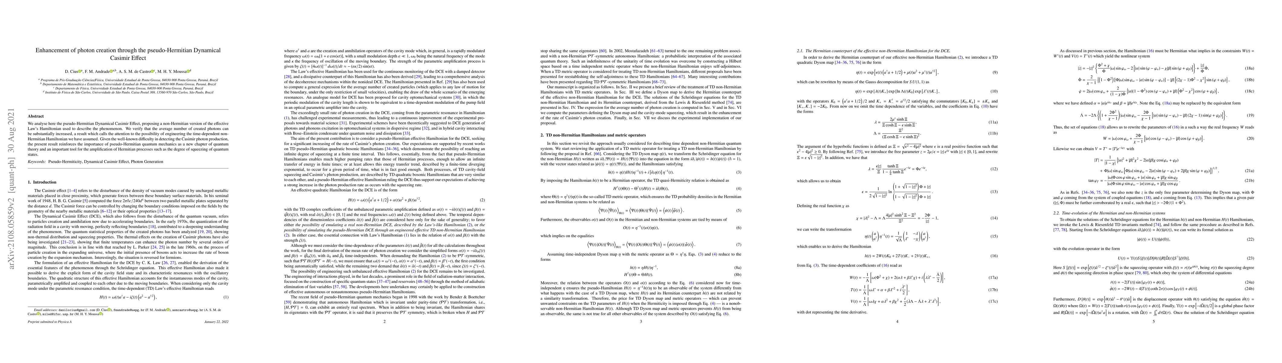 Thumbnail for Enhancement of photon creation through the pseudo-Hermitian dynamical
  Casimir effect