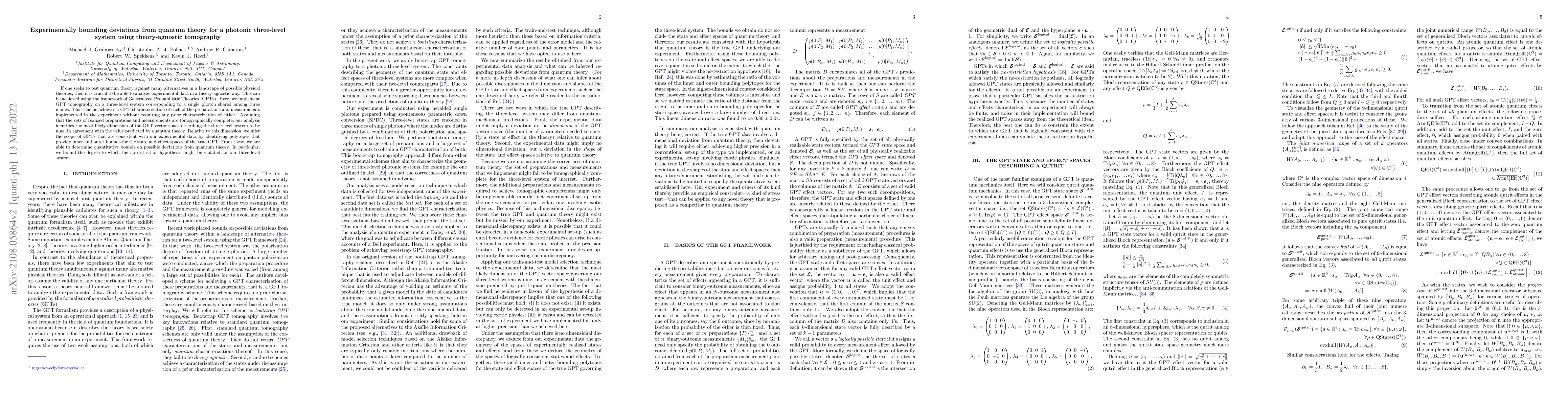 Thumbnail for Experimentally bounding deviations from quantum theory for a photonic
  three-level system using theory-agnostic tomography
