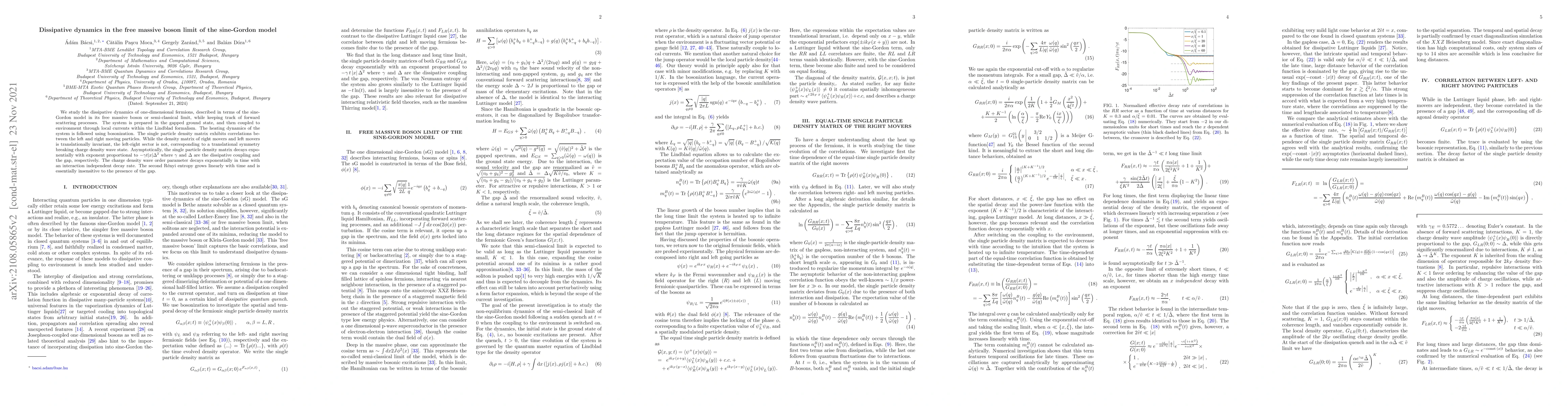 Thumbnail for Dissipative dynamics in the free massive boson limit of the sine-Gordon
  model