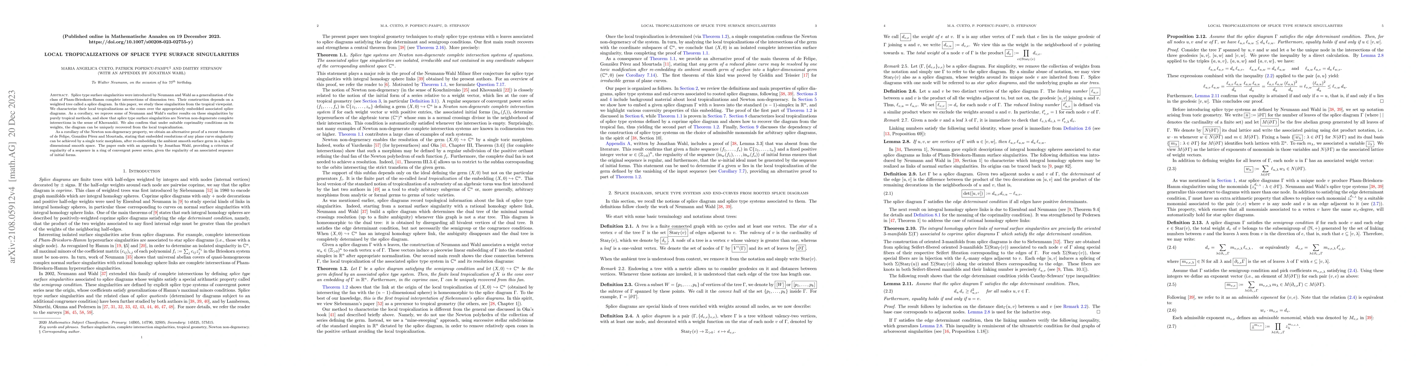 Thumbnail for Local tropicalizations of splice type surface singularities
