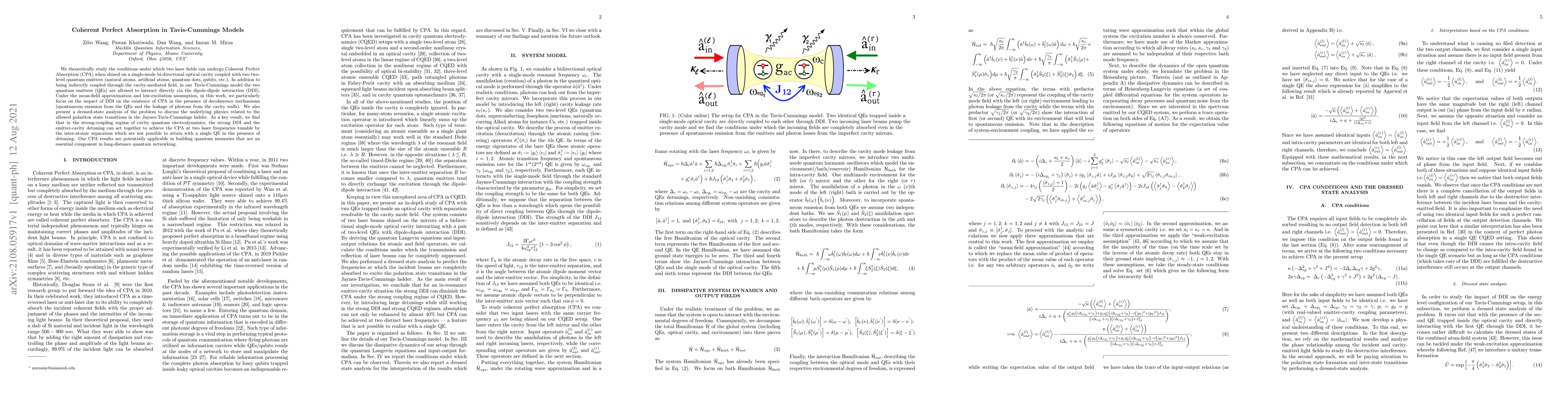Thumbnail for Coherent Perfect Absorption in Tavis-Cummings Models