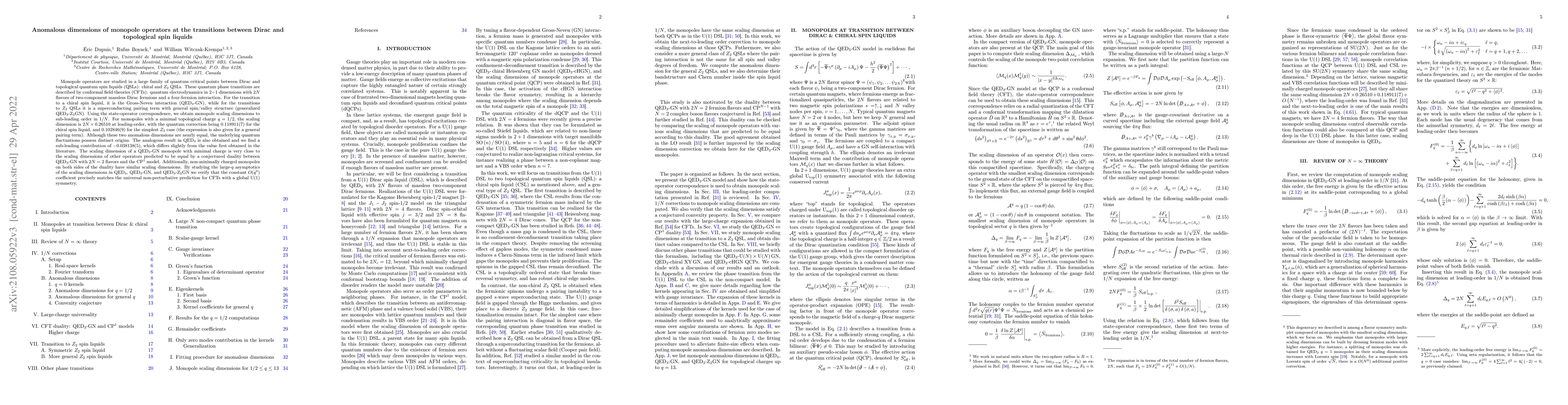 Thumbnail for Anomalous dimensions of monopole operators at the transitions between
  Dirac and topological spin liquids