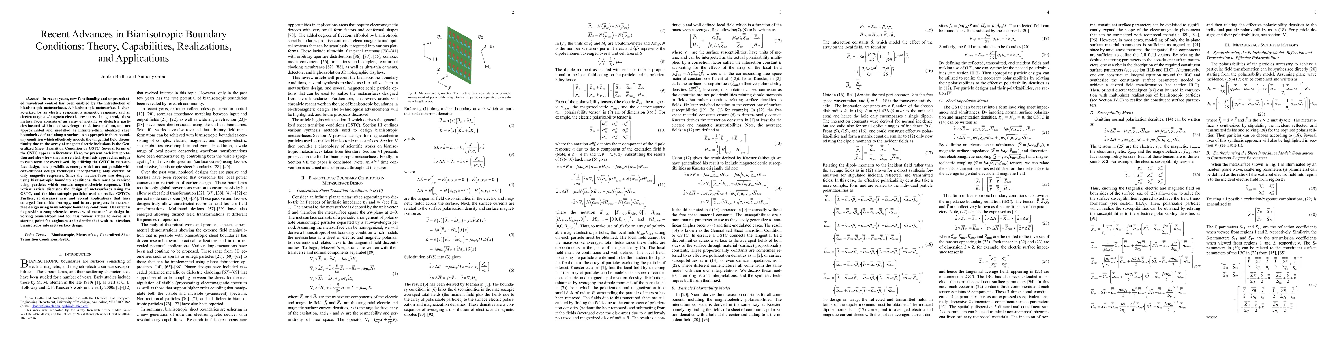 Thumbnail for Recent Advances in Bianisotropic Boundary Conditions: Theory,
  Capabilities, Realizations, and Applications